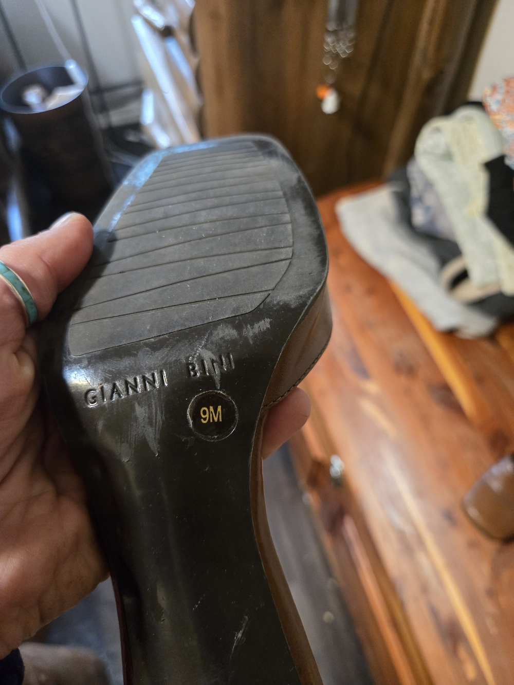 Vaneli Bini Brown Leather Ankle-Strap Heels - Picture 8 of 9